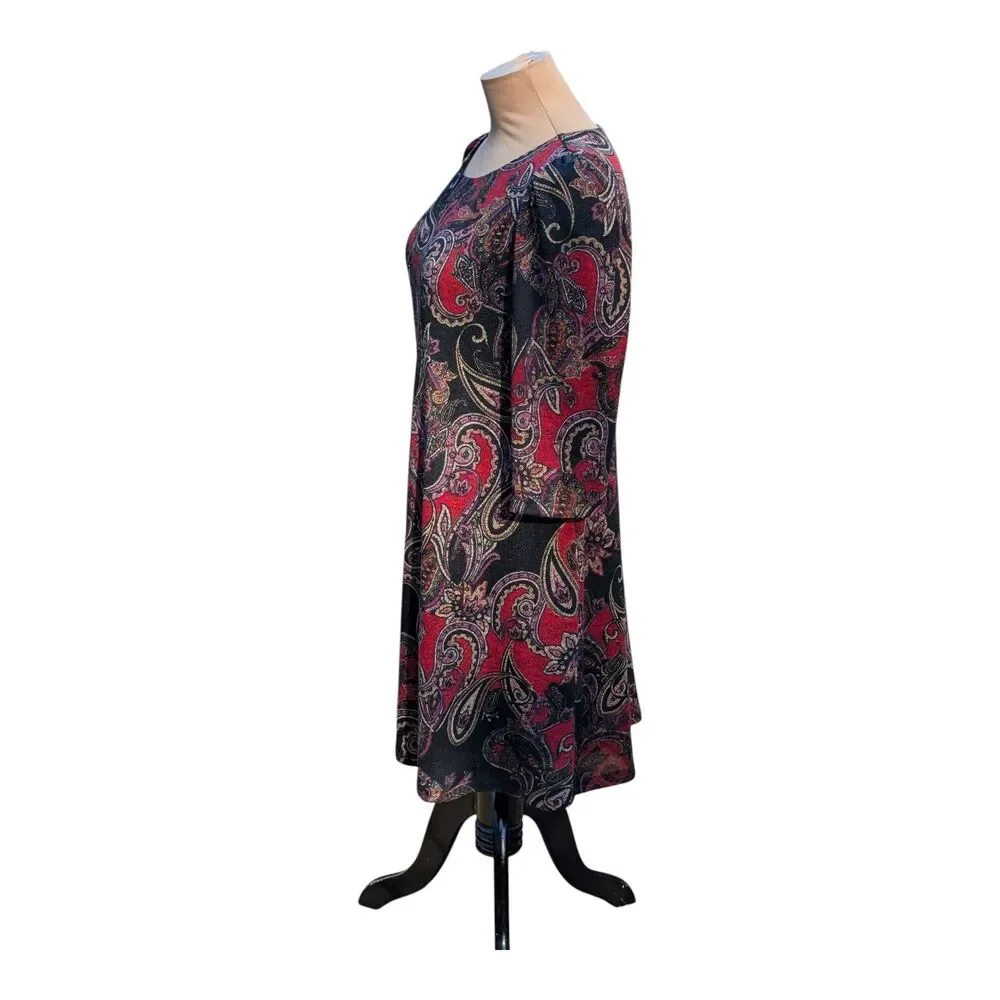 Jessica Howard Women's Paisley Print Knit A-Line Shift Dress Red Black Size PMed